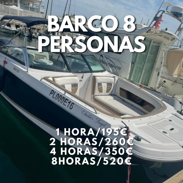 Barco sin licencia – 8m para 6 - 8 personas/ 1 HORA